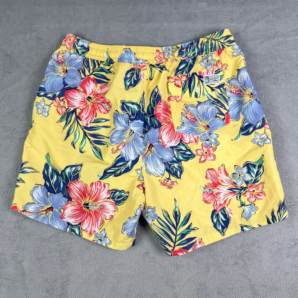 Polo Ralph Lauren Mens XXL Yellow Tropical Hibiscus Floral Swim Trunks 7